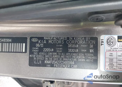 2012 Kia Forte Ex z USA, uszkodzony, nr VIN KNAFU5A27C5481994